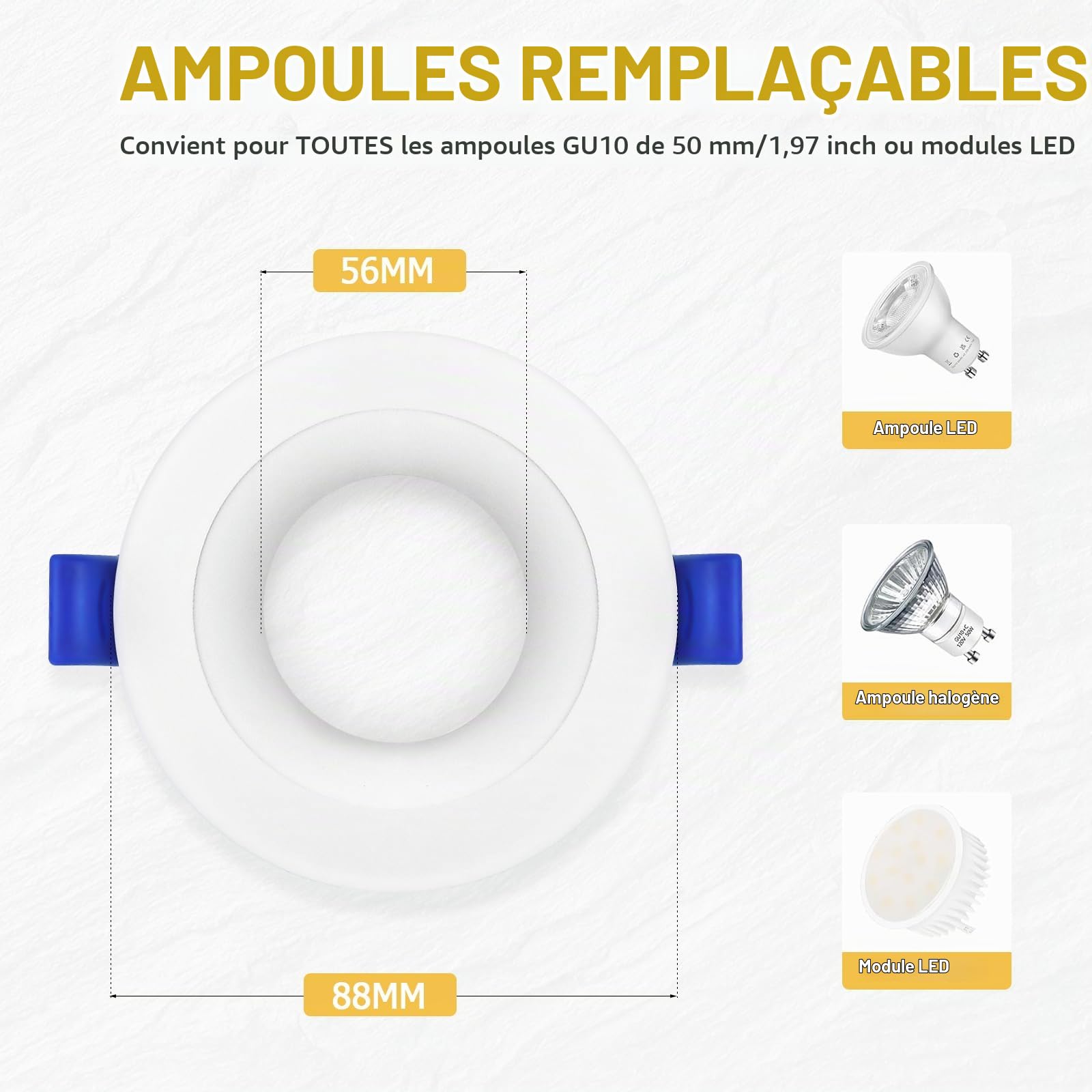 Spot LED Encastrable 230V 4000K IP65 Spot Salle de Bain 68-75mm 6PCS Blanc