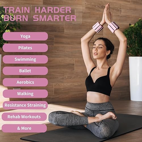 Miniatura 5 de Pesas de tobillo y muñeca para mujer, pesas ajustables de silicona para muñeca y tobillo, juego de brazospiernas para pilates, yoga, caminar y