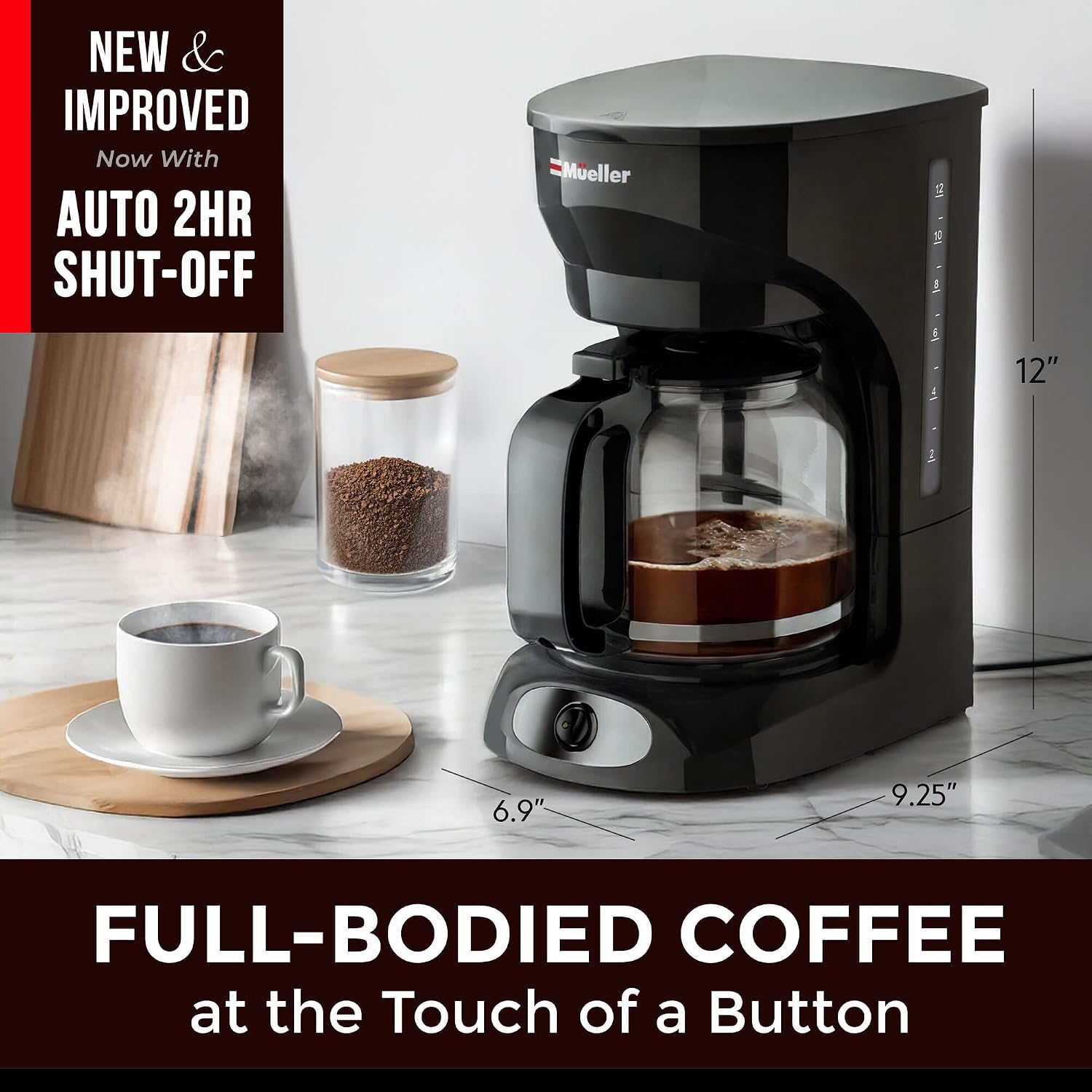 Mueller 12-Cup Drip Coffee Maker - Borosilicate Carafe, Auto-Off, Reusable Filter, Anti-Drip, Keep-Warm Function, Clear Water Level Window Coffee Machine, Kitchen Essentials & Accessories, view 2
