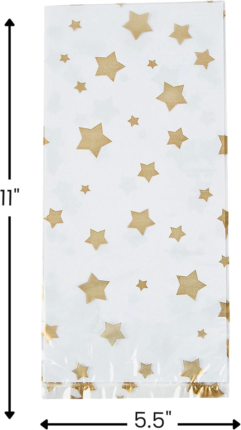 Fun Express - Gold Star Cellophane Bags (12pc) for Christmas - Party Supplies - Bags - Cellophane Bags - Christmas - 12 Pieces