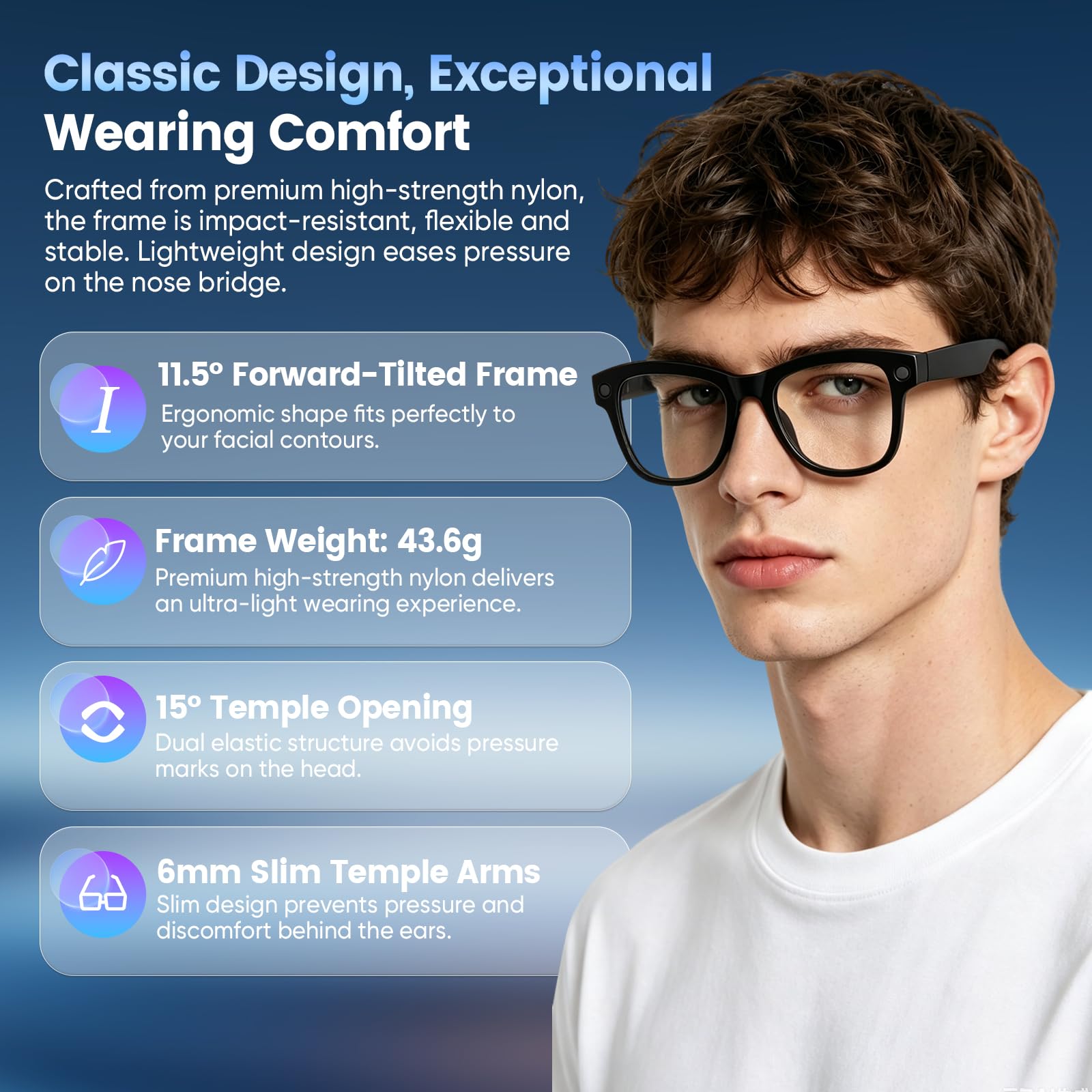 AI Smart Glasses, gafas con cámara 1200P HD con sonido abierto y batería de 24 horas, gafas AI con control por voz y diseño antiescaldaduras para tomar fotos, videoconferencias, disfrutar de la música
