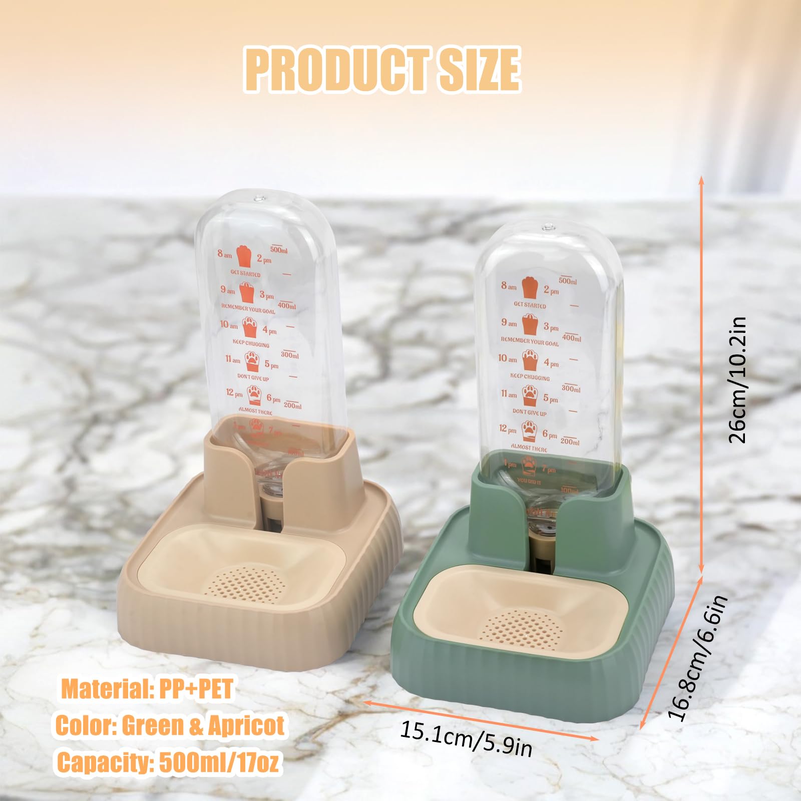RETON Automatic Water Dispenser for Cats Rabbits, Puppies, Small Animals, 500 ml, Pack of 2, Green/Apricot - Image 2