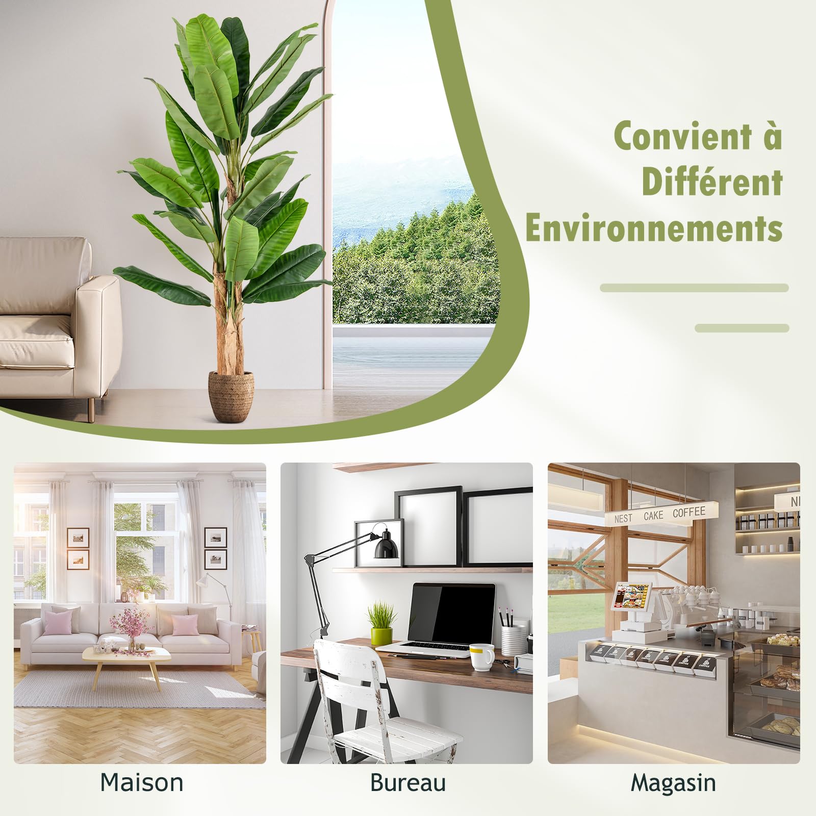 GIANTEX Plante Artificielle Intérieur, Fausse Plante Bananier 195 CM en Pot avec Ciment, 3 Tiges Réalistes & 27 Grandes Feuilles, Arbre Artificiel Intérieur Extérieur Maison Jardin Bureau