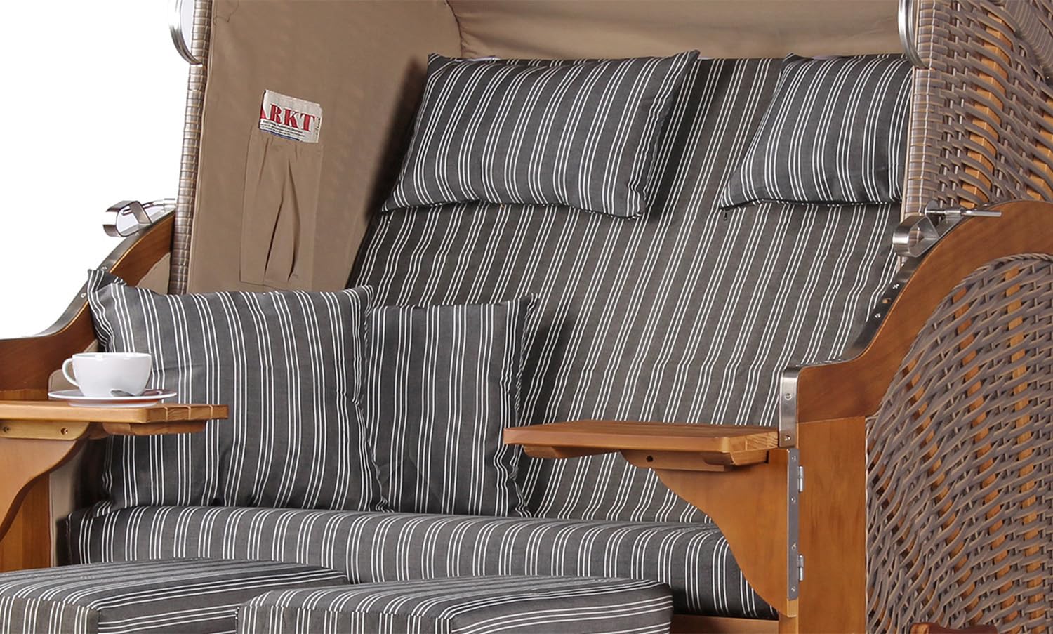 bene living Strandkorb Komplettset: Schleswig Pinie Zweisitzer - PE Mokka - Modell 553