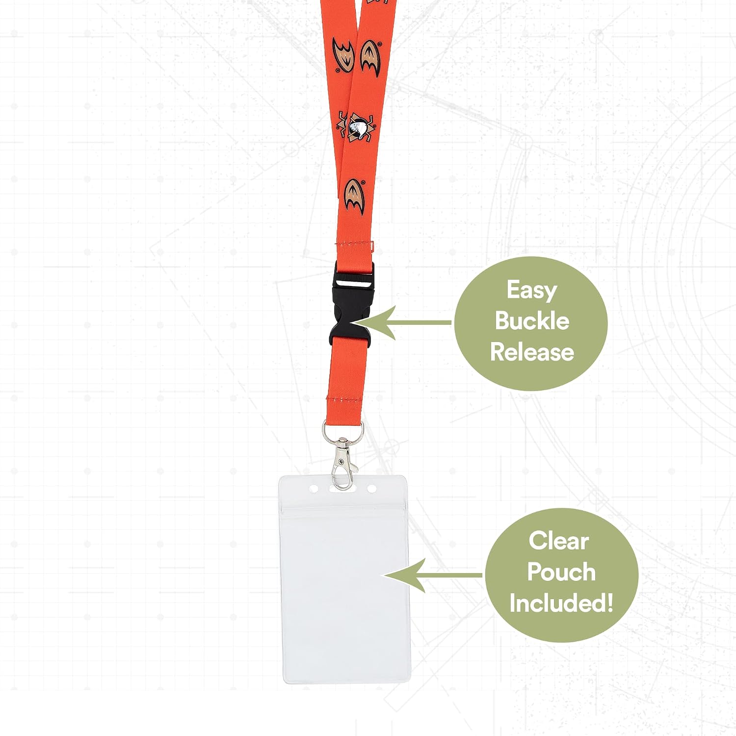 Desert Cactus Anaheim Ducks Lanyard NHL National Hockey League Car Keys ID Badge Holder Lanyard Keychain Buckle (Orange with Pouch)