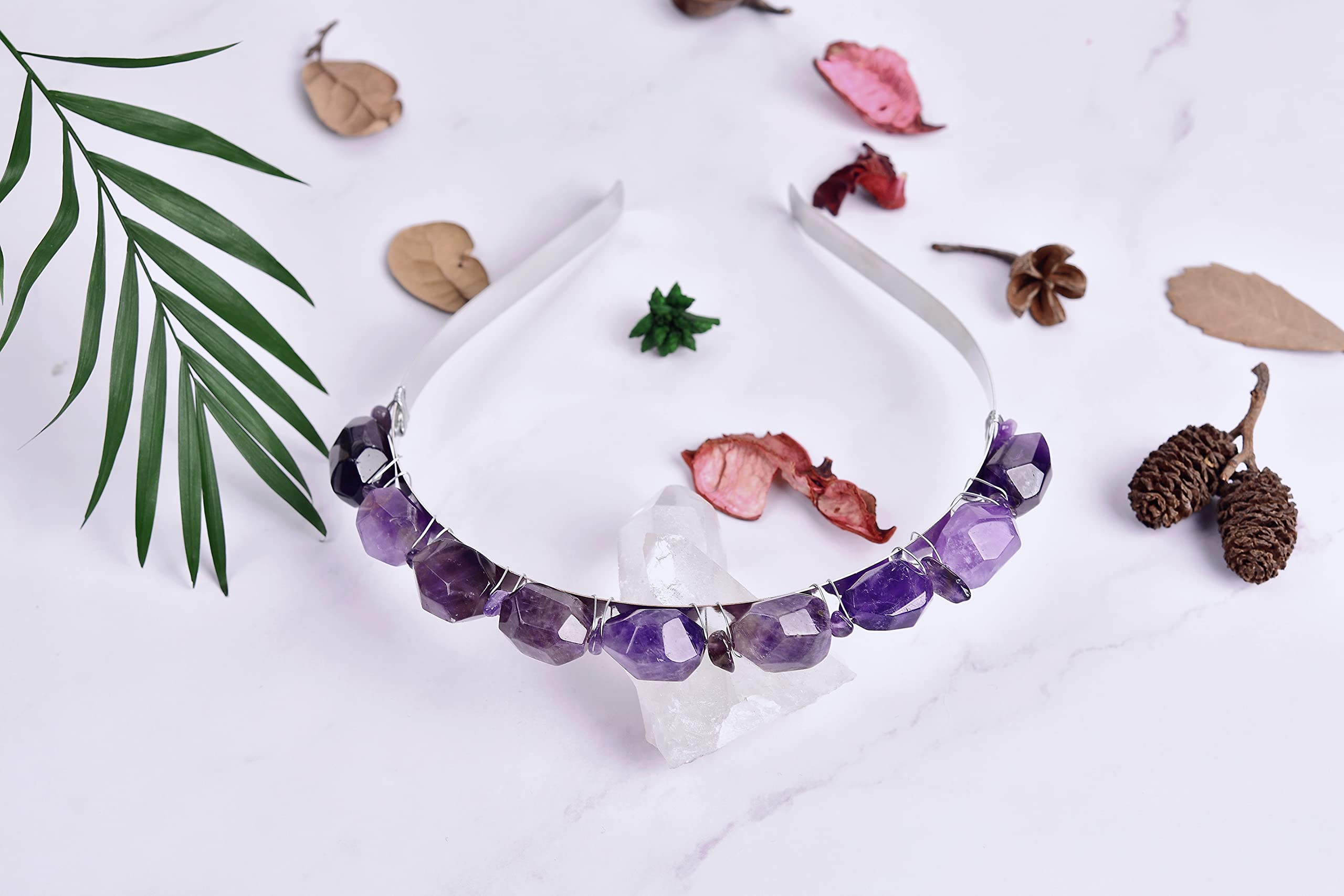CNYANFEI Purple Amethyst Headband for Women Raw Crystal 