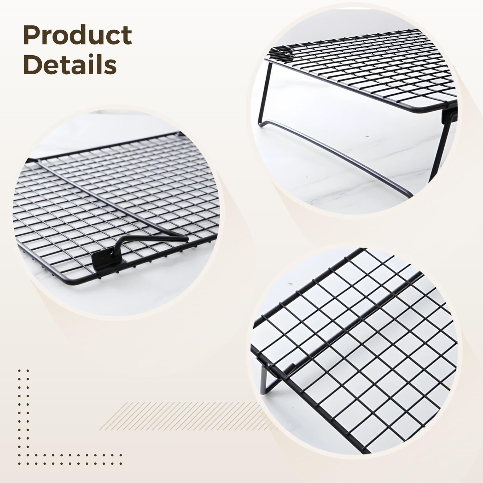 Lot de 2 grilles de refroidissement, grilles à gâteau pliables en acier au carbone avec pieds, design carré à mailles pour une circulation homogène de la chaleur, outil de cuisine polyvalent