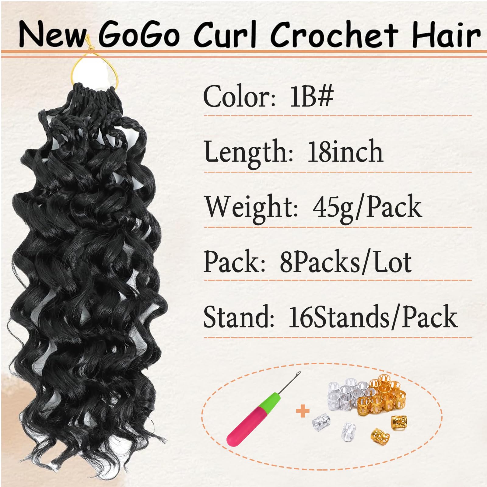 Lanse Gogo Curl Crochet Hair 18 Inch 8 Packs Black Ocean Wave Deep Twist Goddess Box Braids Pre Looped Curly Water Wave Synthetic Braiding Hair for Women Girl Kids (1B - Image 2