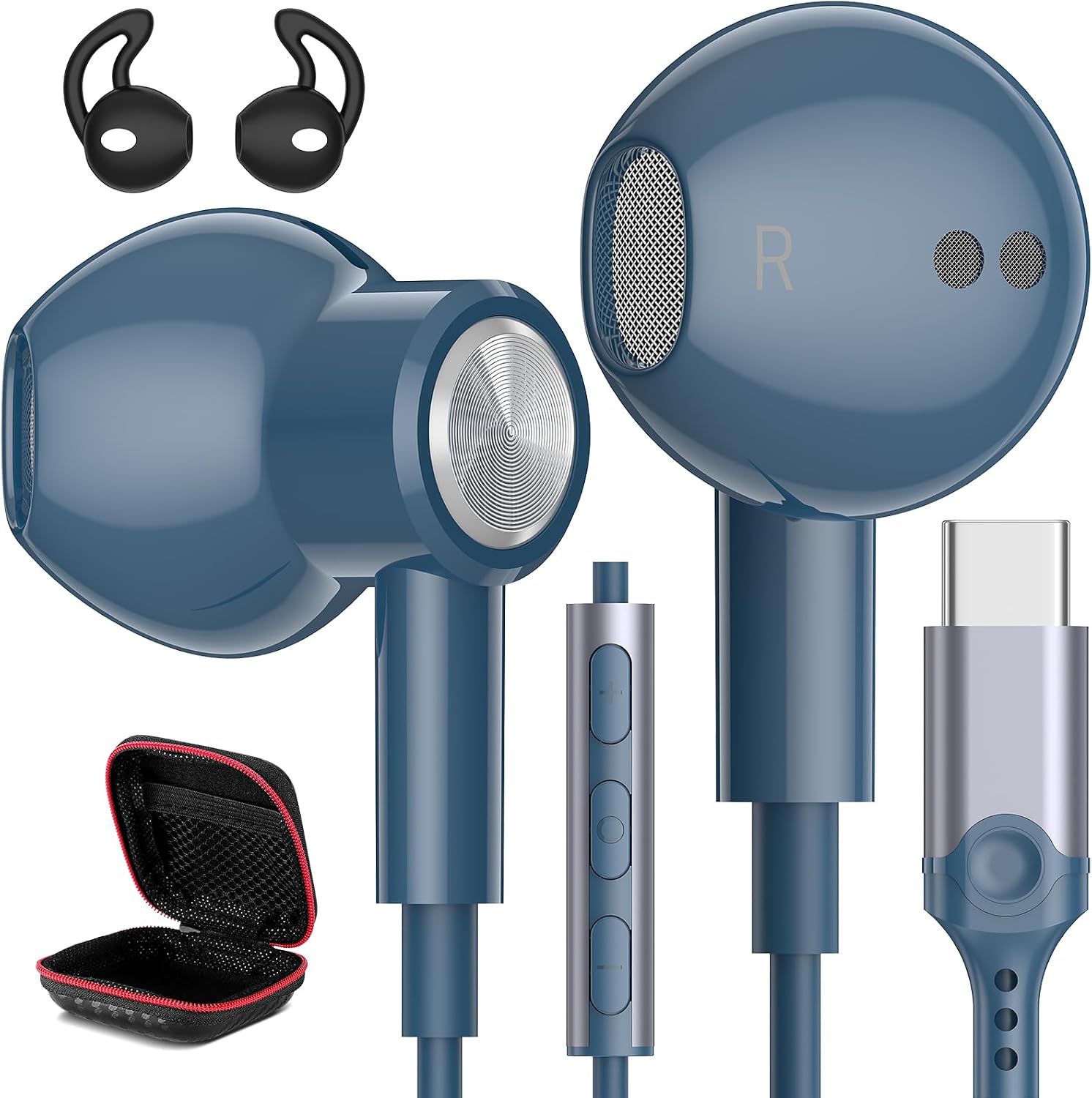 USB C Headphones Magnetic Wired Earbuds with Mic for Apple/Samsung Android