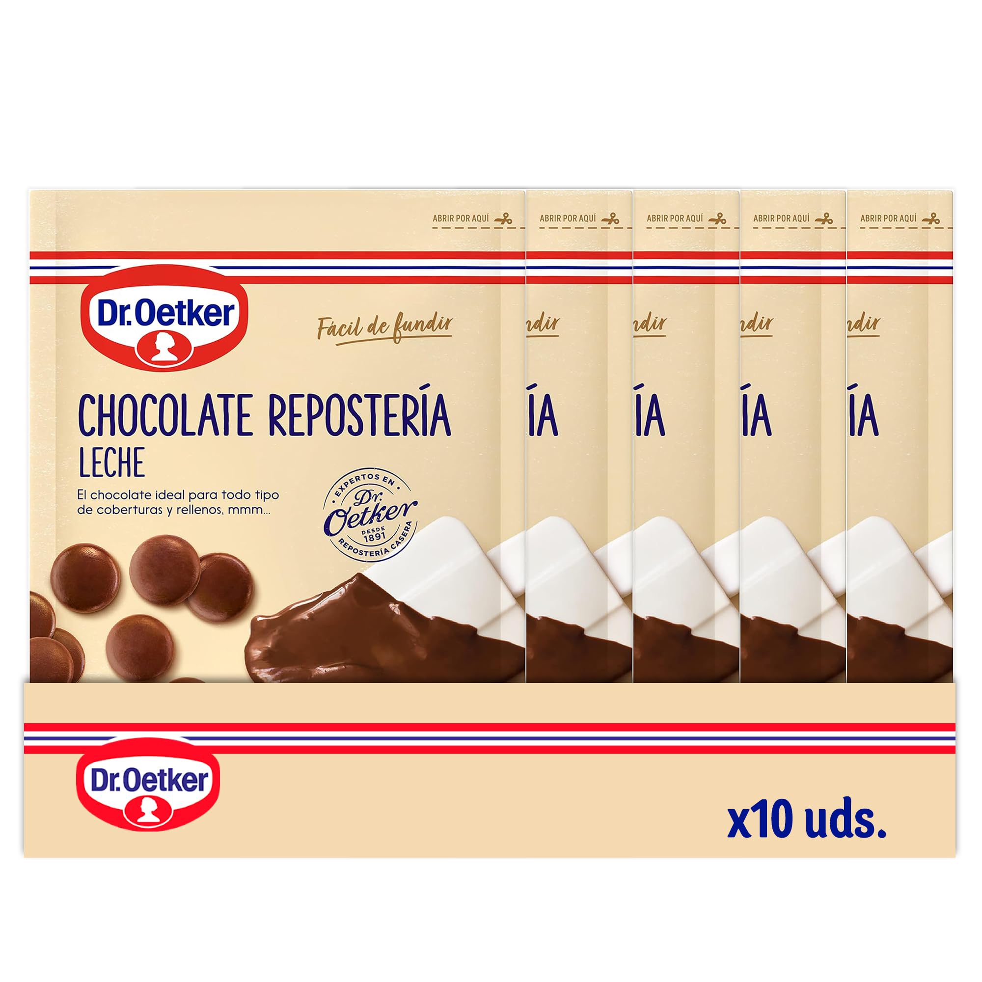 DR. OETKER - Chocolate con Leche para Repostería Pack 10 Uds x 150 g, Cobertura Especial para Bizcocho, Tartas o Cualquier Dulce, Intenso Sabor, Fácil de Usar
