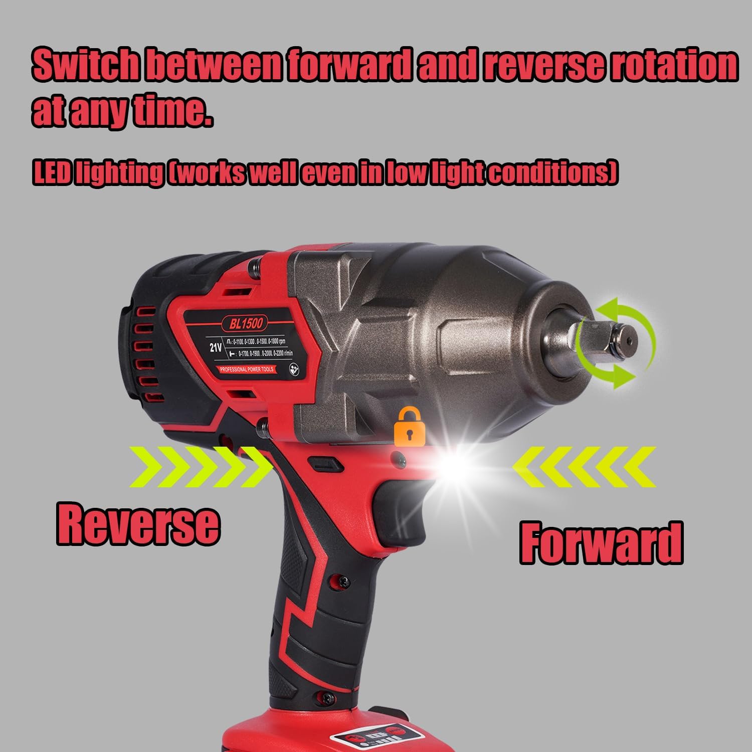 18V Brushless Impact Wrench, 1100 ft-lbs High Torque, 1/2 inch 4-Speed Cordless Impact Gun, Easily Removes Bolts on Cars, Trucks, and Tractors, Bare Tool Only