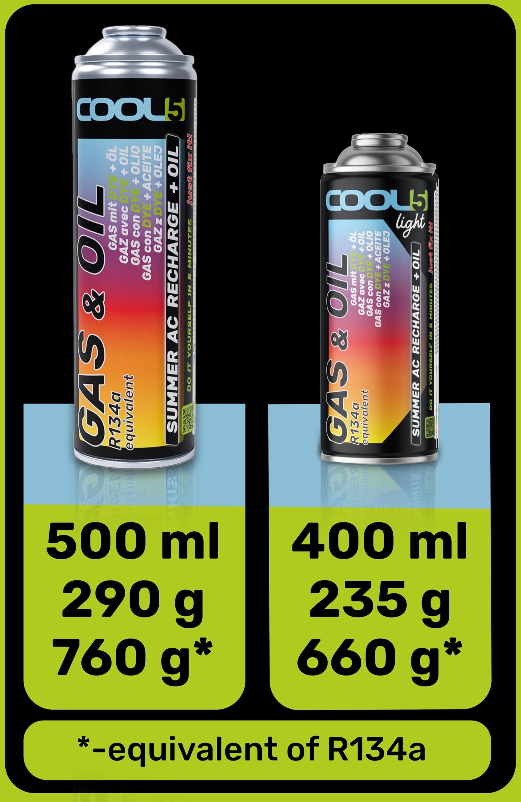 LIGHT, remplacement r134a, Produit d'étanchéité, réfrigérant, recharge de climatisation de voiture, équivalent 660g, 1 boîte, 2 en 1, 235g, conduite de pression avec manomètre