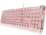 EWEADN Typewriter Style Mechanical Gaming Keyboard, Wired Mechanical Keyboards,104 Keys Backlit LED Keyboards, Media Control Knob, Wired Keyboard Pink Switch-Purple