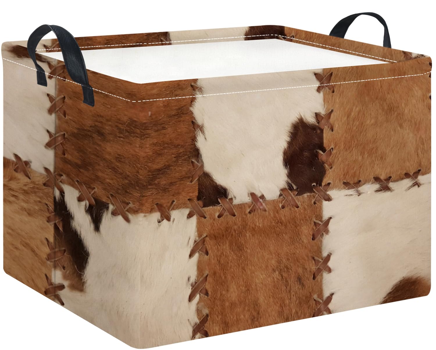 Rectangle Storage Basket with Handles,Collapsible Storage Bin,Books Box,Gift Basket(Cow Print)
