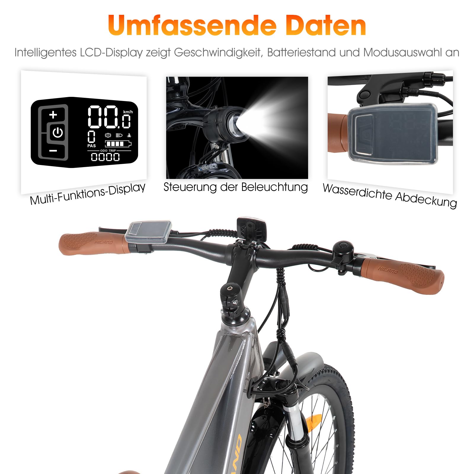 HILAND 26 Zoll Elektro-Mountainbike mit 250W Motor, 36V 7.8Ah Akku, Elektrofahrrad für Männer Frauen, All-Terrain Erwachsene Elektro-MTB mit Gabelfederung