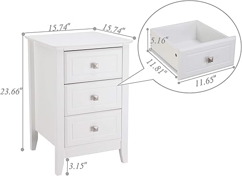 Miniatura 3 de Bonnlo Mesita de noche blanca con 3 cajones, moderna mesita de noche para dormitorio con perillas de metal, mesita de noche de madera, mesa auxiliar