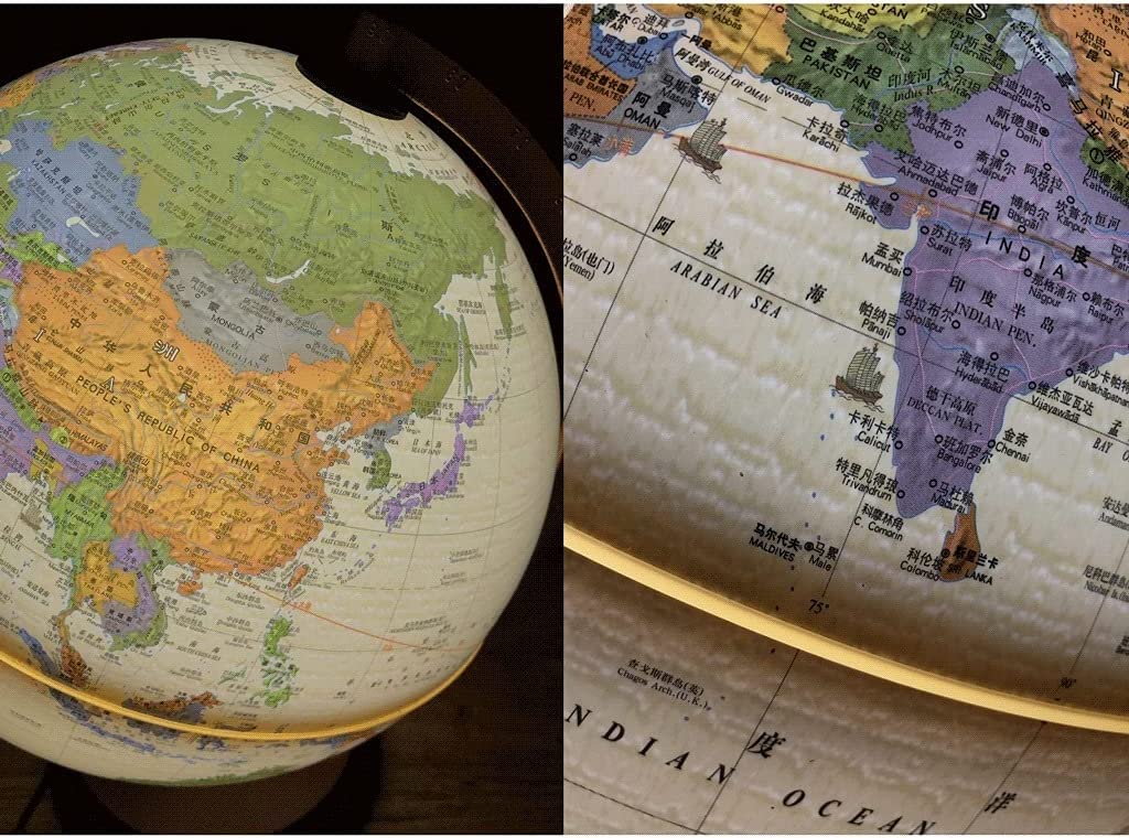 POCHY Mappamondi Mappamondo geografico con Supporto in Legno Mappamondo Mondiale Mappamondo geografico Illuminato per Scuola e Ufficio Pratico Moda