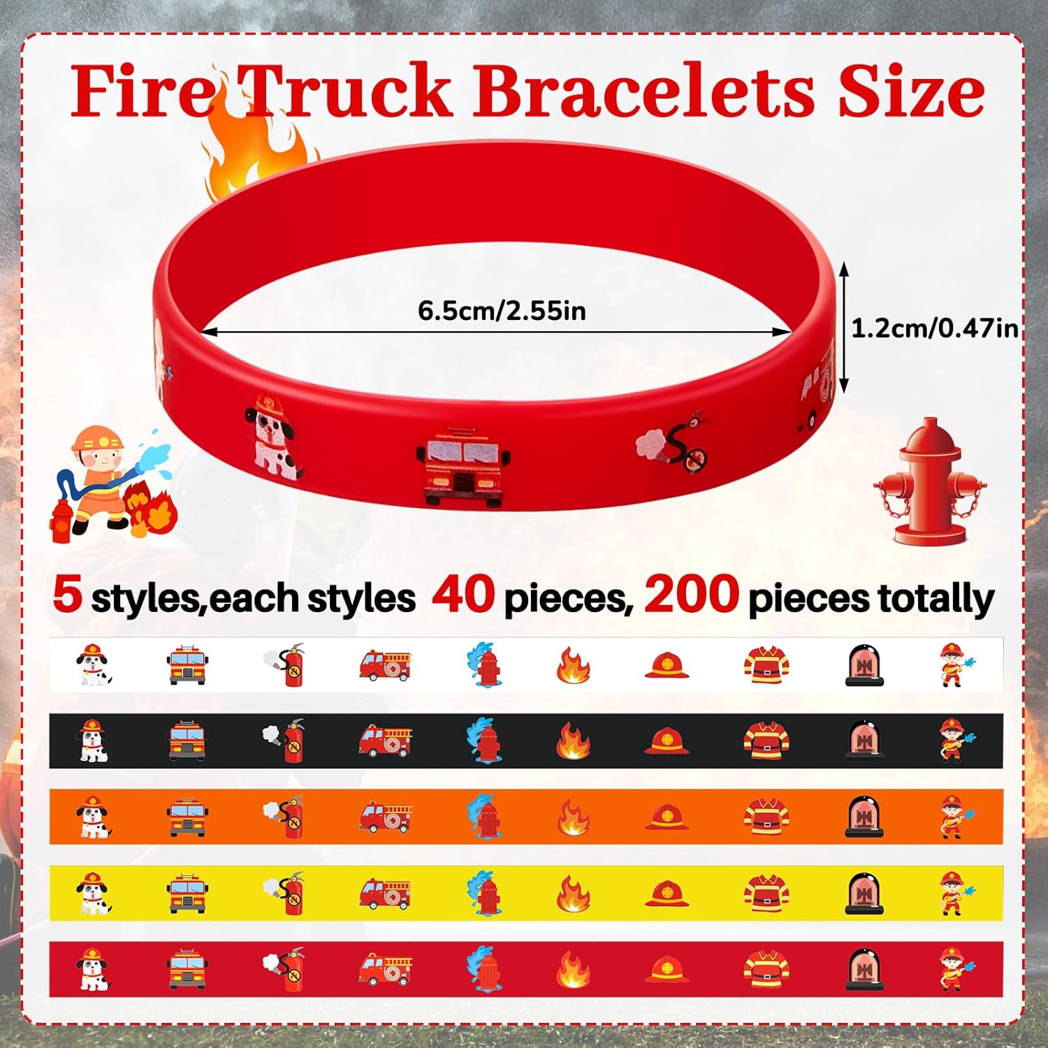 Zhanmai Fire Truck Bracelets Rubber Firefighter Wristbands Firefighter Party Silicone Wrist Bands for Birthday Party Supplies Decorations Firemen Family Favors, 5 Colors