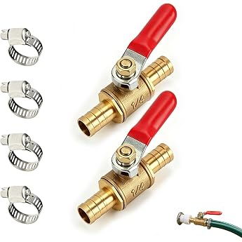 Shut-off Valve 1/2 Inch Brass Ball Valve Hose Shut-Off Valve with Wing Handle Red 10 mm Hose Nozzle to 10 mm Hose Nozzle Suitable for Water Pipes Taps and
