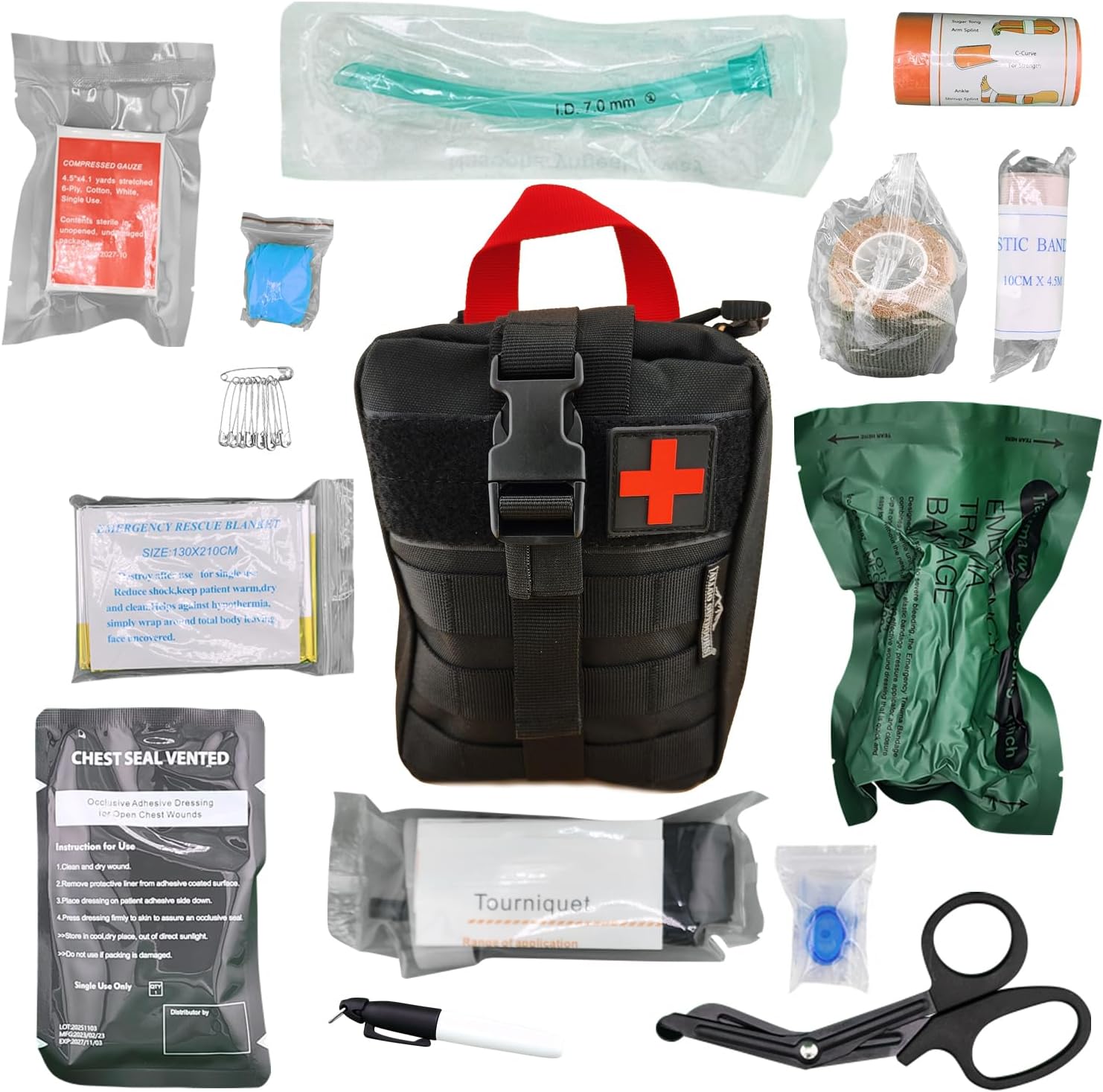 First Aid Med Kit for Emergency Bug Out Medical Kit with Molle Bag Survival Disaster Hiking Kit #4 - Black