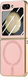 LTLMYDAM Funda chapada para Samsung Galaxy Z Flip 6, pantalla pequeña, protección de película templada, de piel, todo incluido, con succión magnética, color rosa
