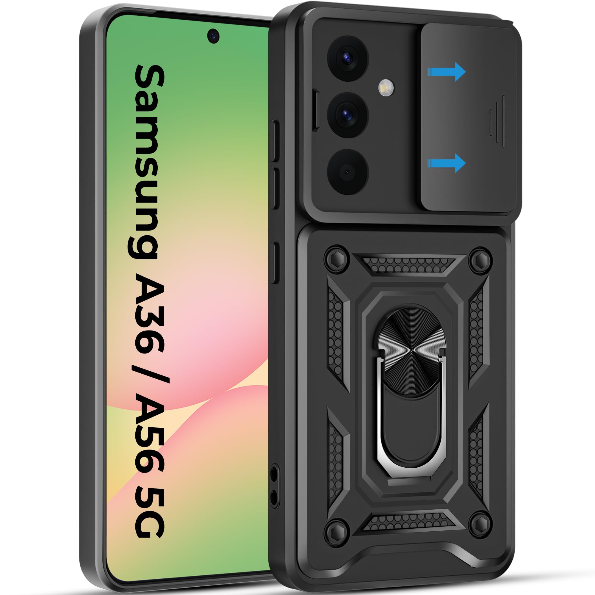 A rtistque Armor Bumper Back Case Cover for Samsung Galaxy A36 | Stylish Ring Holder & Inbuilt Stand | Sliding Camera Cover | Shockproof TPU Protective Design | Samsung A36 Back Cover - Black-picture-55