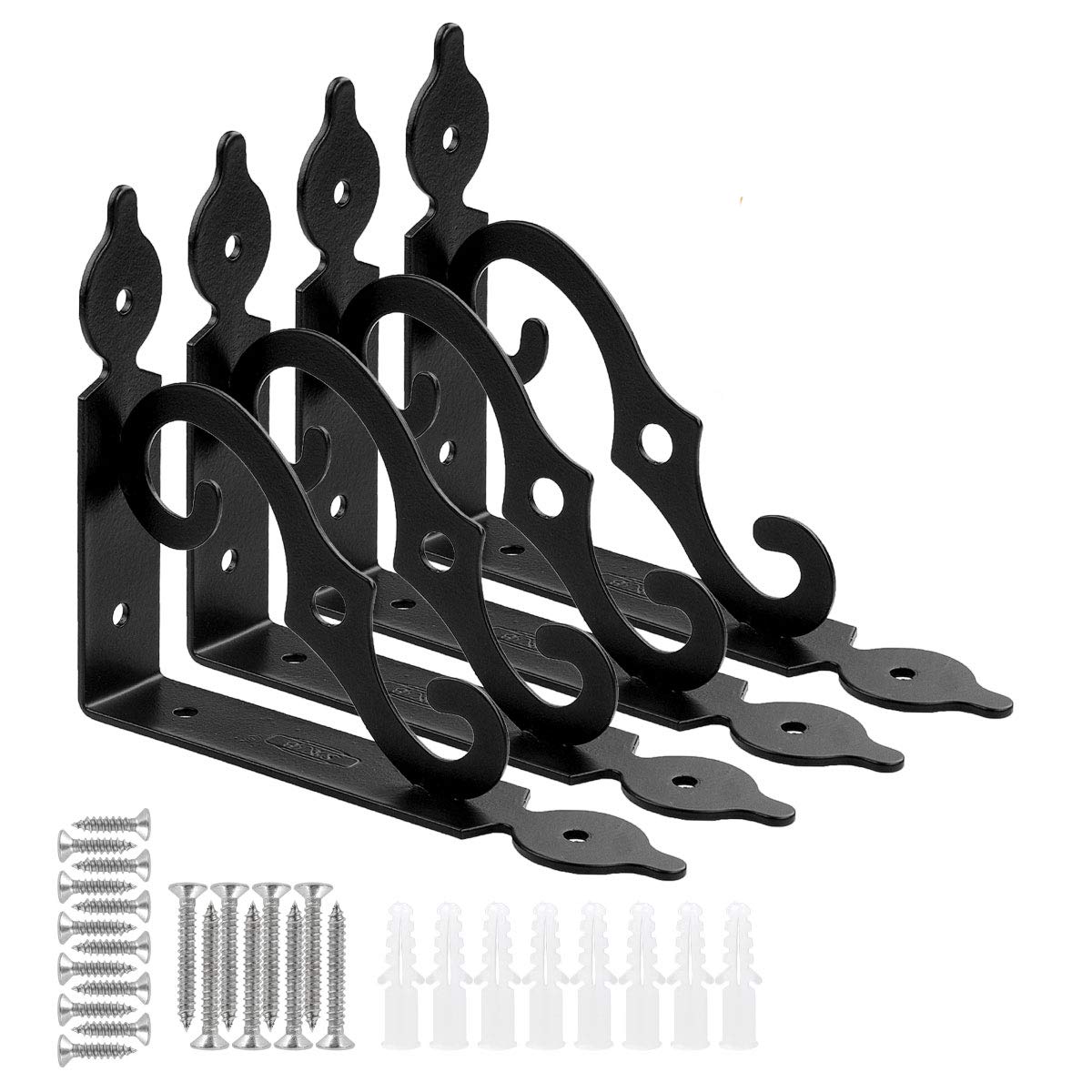 14 x 10,9 cm staffe decorative per mensole in metallo nero resistente, 4 staffe per mensole con viti, Acrux7 staffe angolari per mensole – Staffe a L resistenti