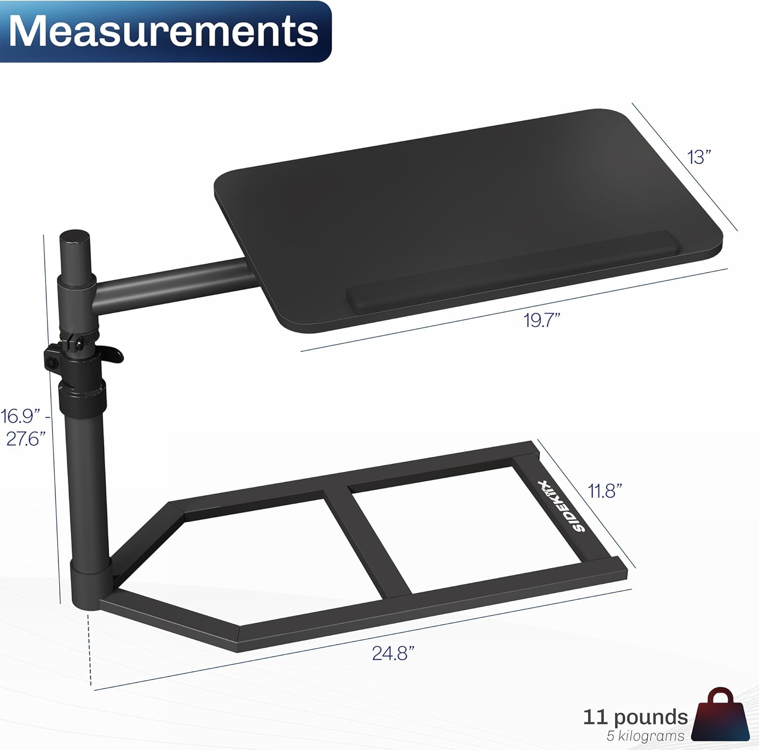 Height Adjustable Under Mattress 20 inch Bedside Desk, Works with Lofts and Beds Without Frames, Tilting Desktop, Fits Laptops, Books, and More, Black