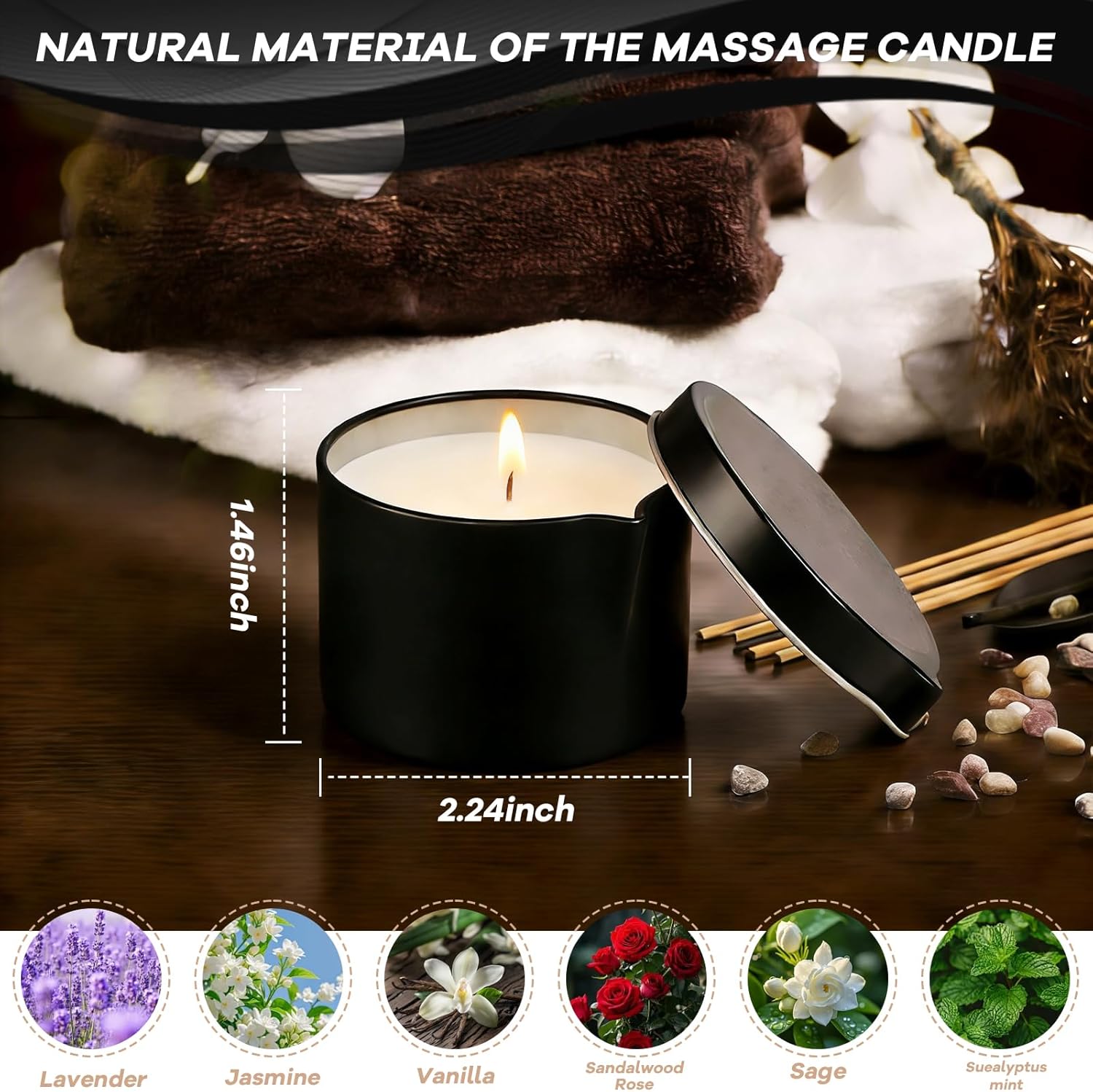 6 Pack Massage Candle Set – 2.35 oz Each, Soy Wax Blend with Lavender, Sandalwood Rose, Jasmine, Vanilla & More, Scented Oil Candles for Home Spa, Relaxation, Self-Care & Gift Giving