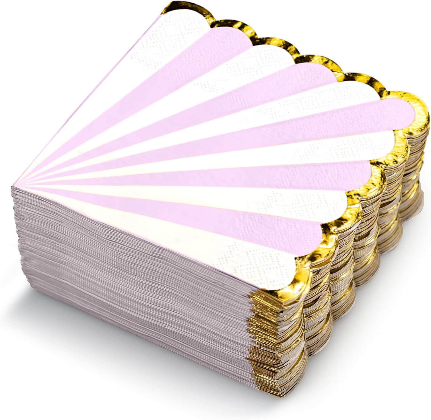 Party Paper Napkins, Purple and White Scalloped Edge with Gold Foil Luncheon Napkins, 3-Ply, 100-Sheets, 6.5 x 6.5 Inches