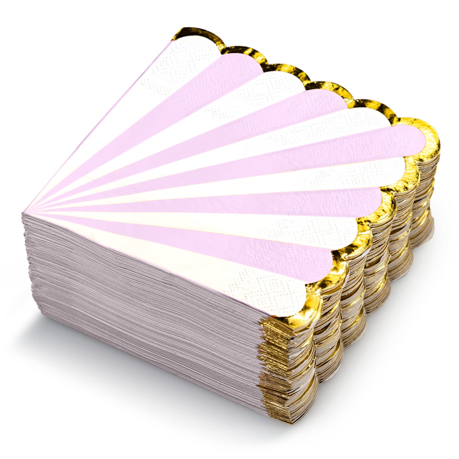 Party Paper Napkins, Purple and White Scalloped Edge with Gold Foil Luncheon Napkins, 3-Ply, 100-Sheets, 6.5 x 6.5 Inches