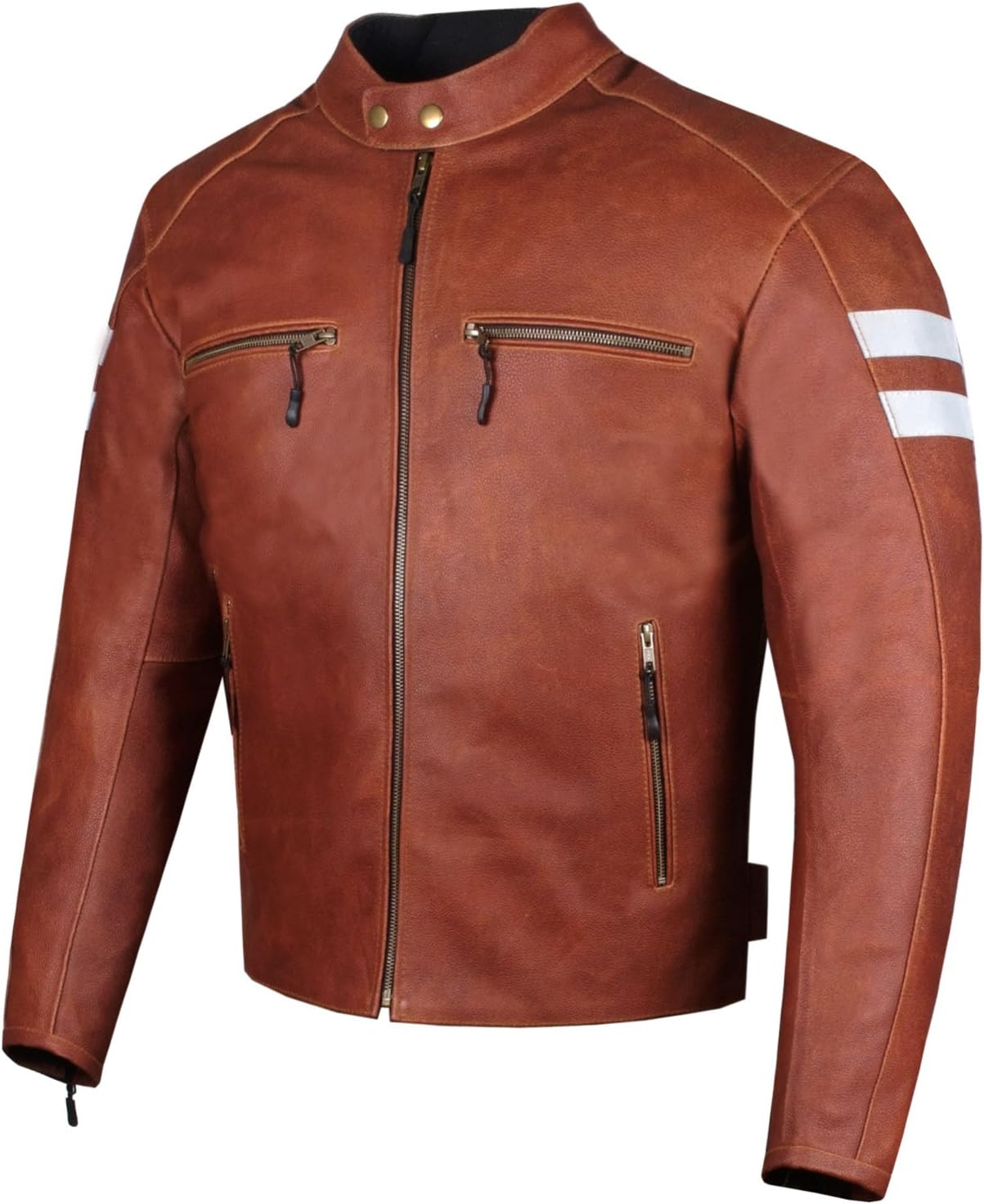 Men's Genuine Leather Jacket Motorcycle CE Armor Biker Safety Cruiser Brown L : Automotive