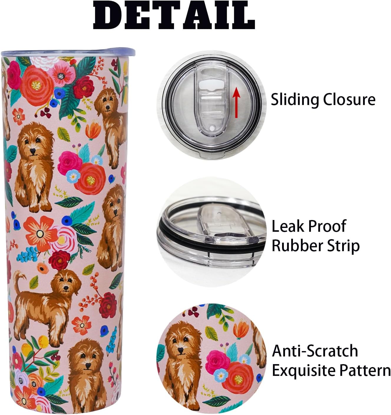 Goldendoodle Gifts for Women Cute Dog Tumbler Coffee Cup for Women Goldendoodle Travel Mug 20 Oz Stainless Steel Insulated Water Bottle With Lid and Straw - Image 4