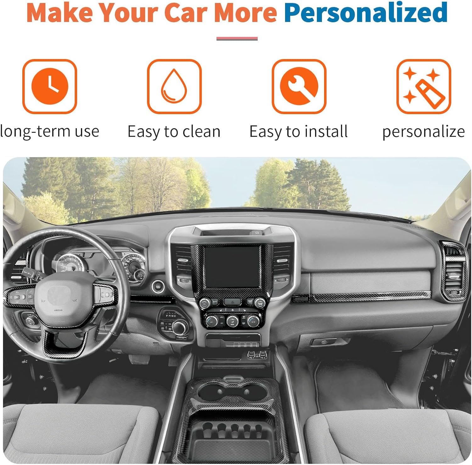 JeCar 27PCS Carbon Fiber Interior Trim Kit for 2018-2023 Dodge RAM 1500 Interior Accessories