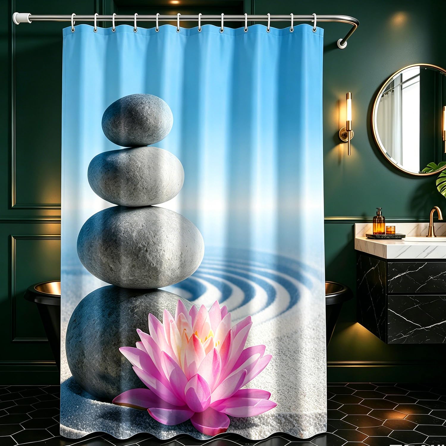 Lerores Shower Curtain 180 x 160 cm, Gravel Desert Anti-Mould Textile, Weighted Hem, Water-Repellent, Washable Polyester Fabric Bath Curtains 12 with Eyelets and Shower Curtain Rings for Bathroom, — image 1