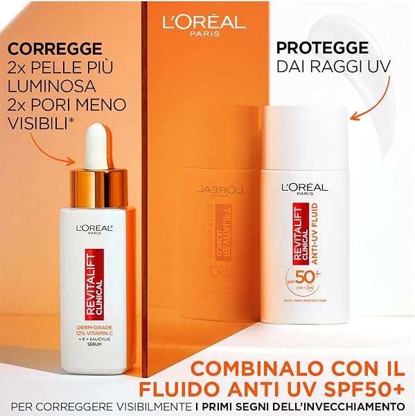 L'Oréal Paris Revitalift Clinical - Sérum facial antiedad, fórmula con 12 % de pura vitamina C E y ácido salicílico, piel luminosa y uniforme, 2 frascos de 30 ml - 2