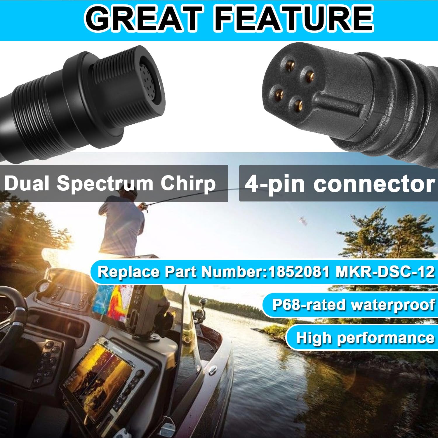 1852081 MKR-DSC-12 - Cavo adattatore a 4 pin (Dual Spectrum Chirp) adatto per Garmin Echo, EchoMAP, EchoMAP Chirp Striker, Striker Plus, Striker Vivid Fish Finder (solo per sonar 2D)