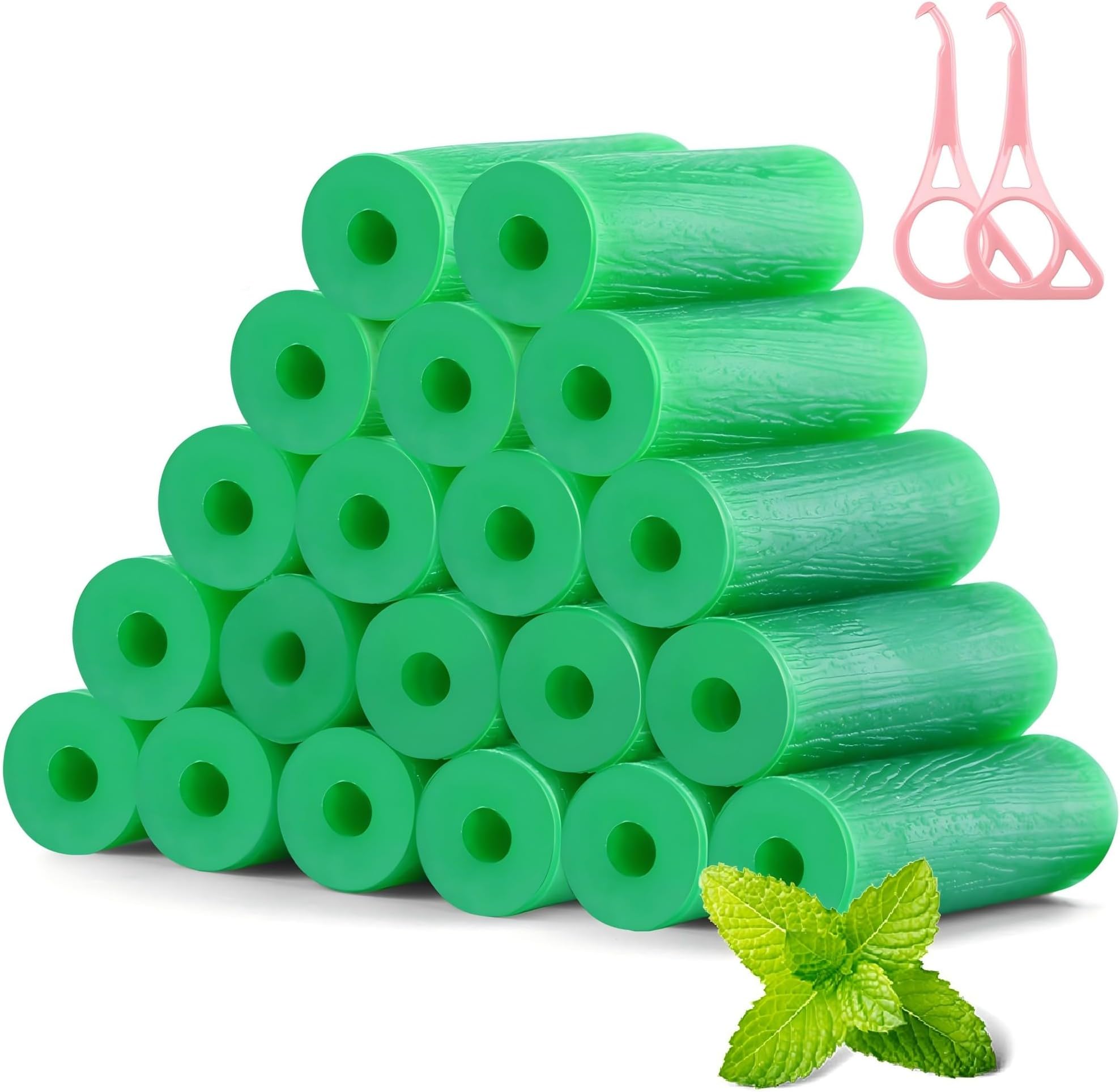 Aligner Chew for Invisalign Aligners, 20-Pack with 2 Pink Removal Tools | Melonsun Food-Grade Silicone Tray Seaters; Firm Yet Flexible and Durable; Light Mint Flavor; Help Reduce Gaps and Improve Fit