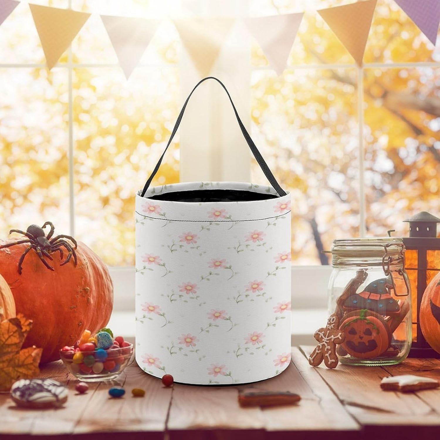Cartoon Flower Halloween Trick Or Treat Bucket Candy Tote Hand‑held Pouch for Cosplay Theme Party Gift Storage image 5