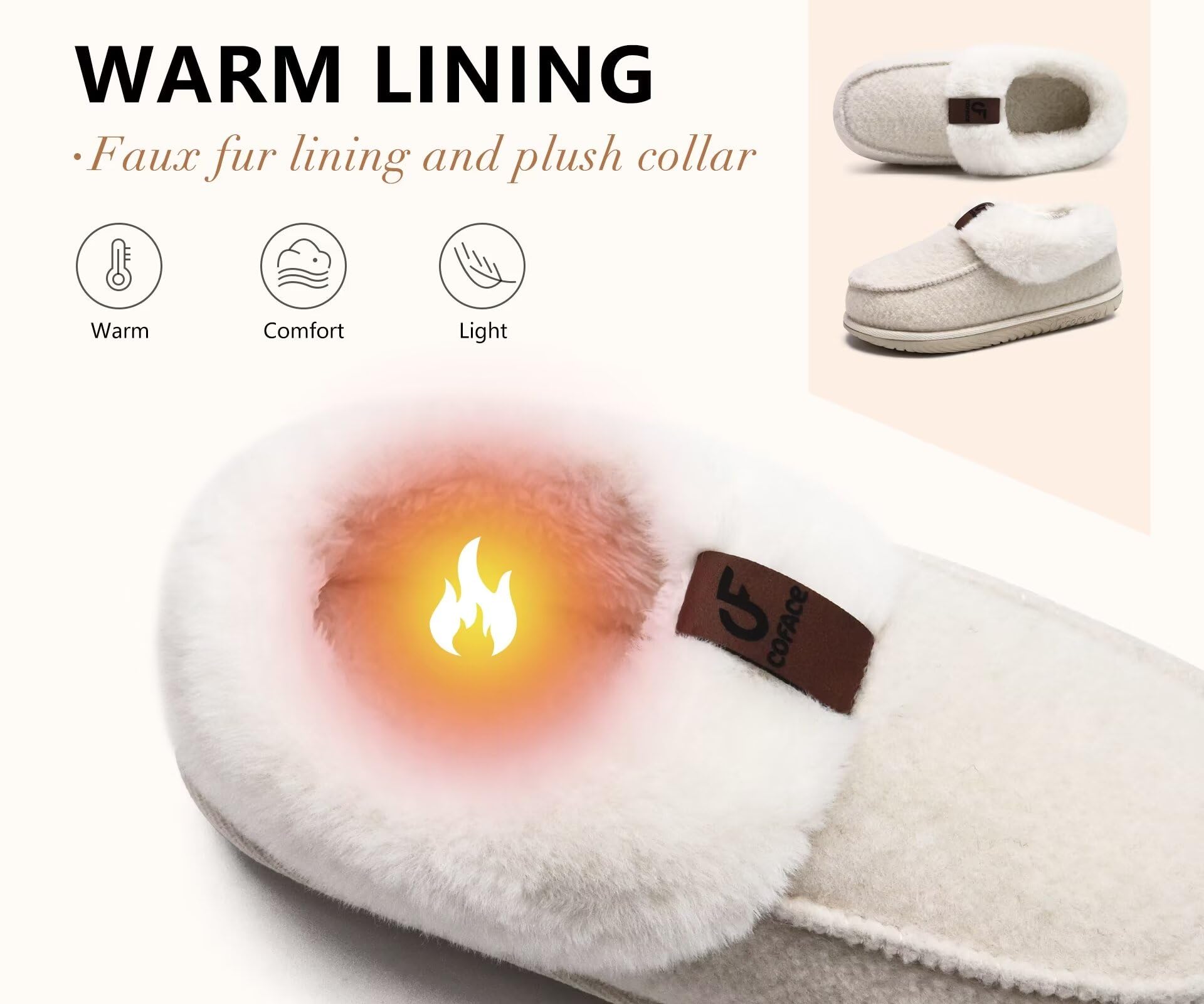 COFACE Pantofole Donna Invernali Peluche Pelle Pantofola Chiuse Calde Feltro Ciabatte da Casa Comode Memory Foam Slippers Antiscivolo Suola