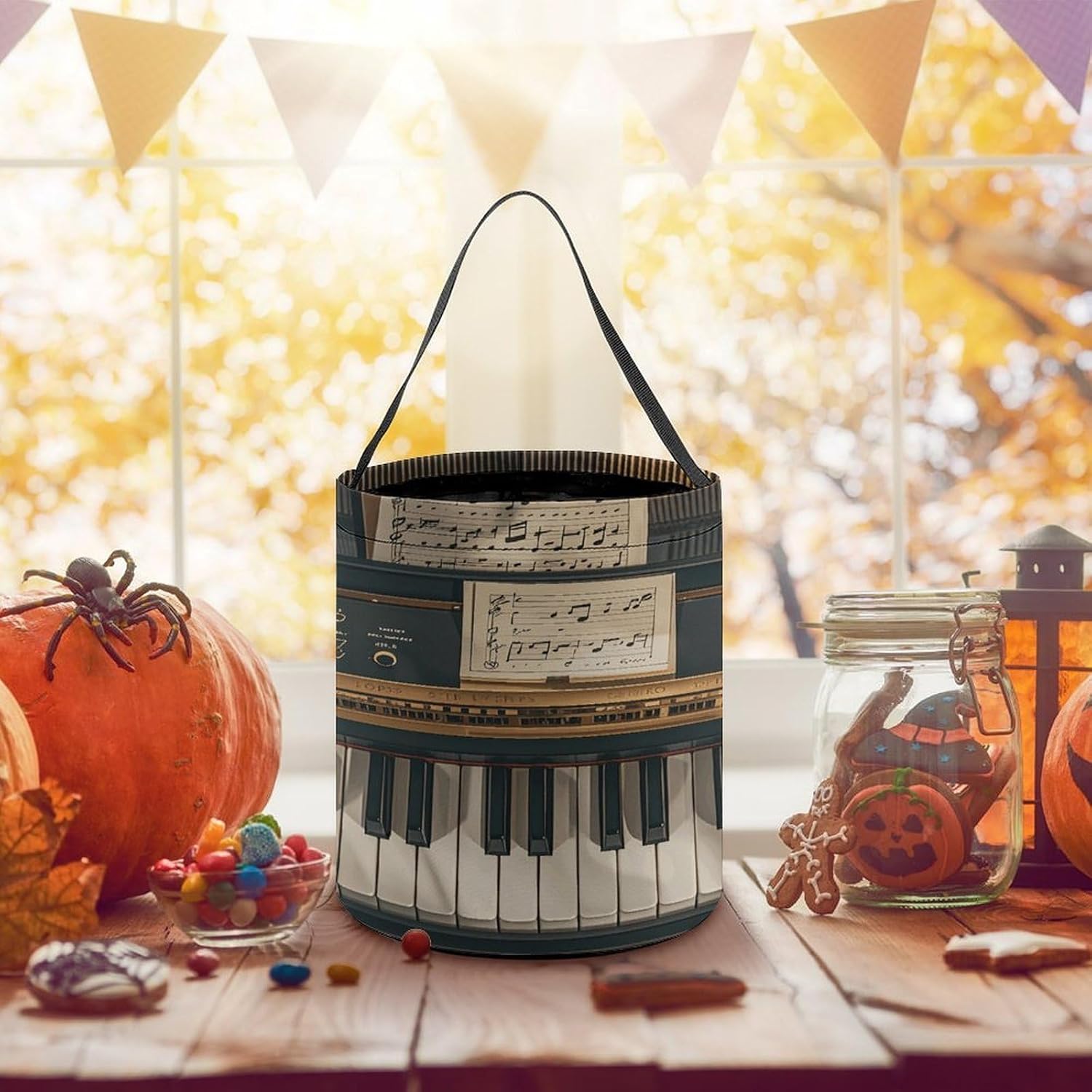 NLLZZ Music Note Piano Halloween Themed Treat Bag with Handles image 5
