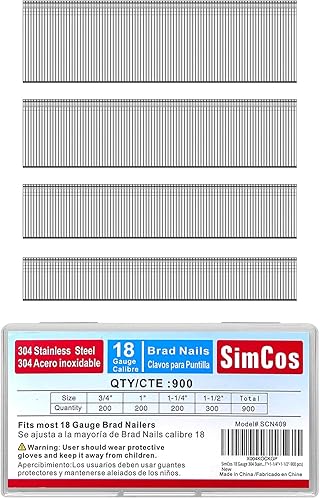 Miniatura 7 de Clavos Brad de acero inoxidable calibre 18 304 (2", 1-1/4" 1", 3/4"), surtido de 1200 unidades para clavadora neumática o eléctrica de 18 GA o