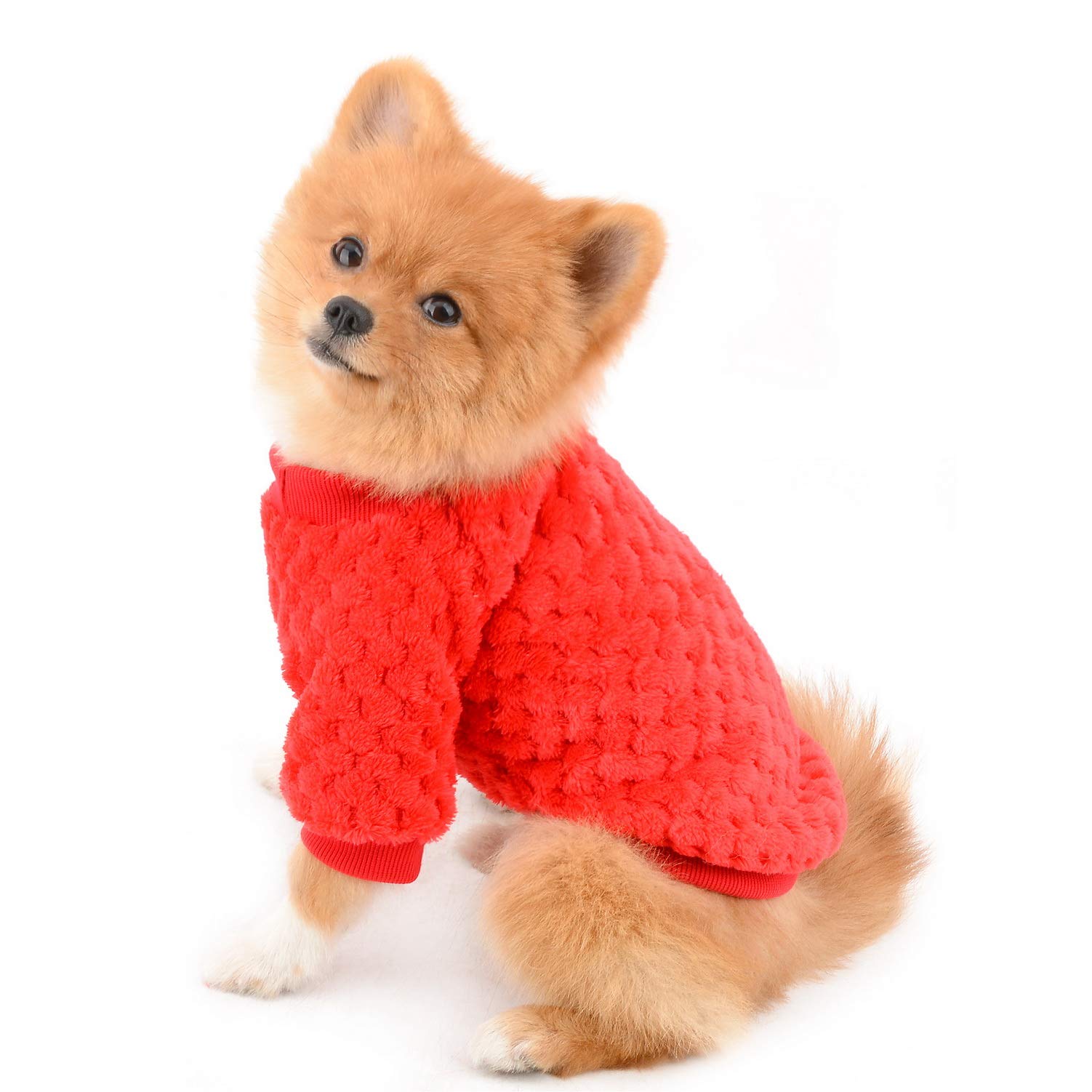 SELMAI Pullover Dog Sweater Soft Fluffy Fleece Winter Coat for Small Dogs Medium Cats Puppy Chihuahua Clothes Dachshund Pets Warm Outfit Solid Color Windproof Cold Weather Walking Outdoor Red S