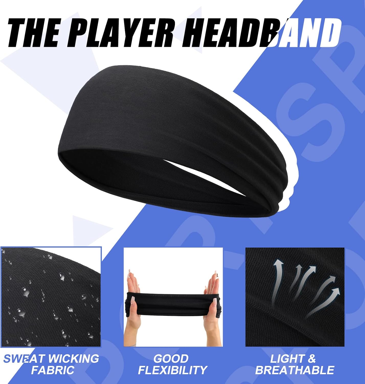 Men's Sweatbands for Workout and Sports - Camo Headband, Sweat Absorbing Wide Headband for Basketball, Football, Cycling, Running, Yoga, 4.7 x 9.8 Inch - Image 3