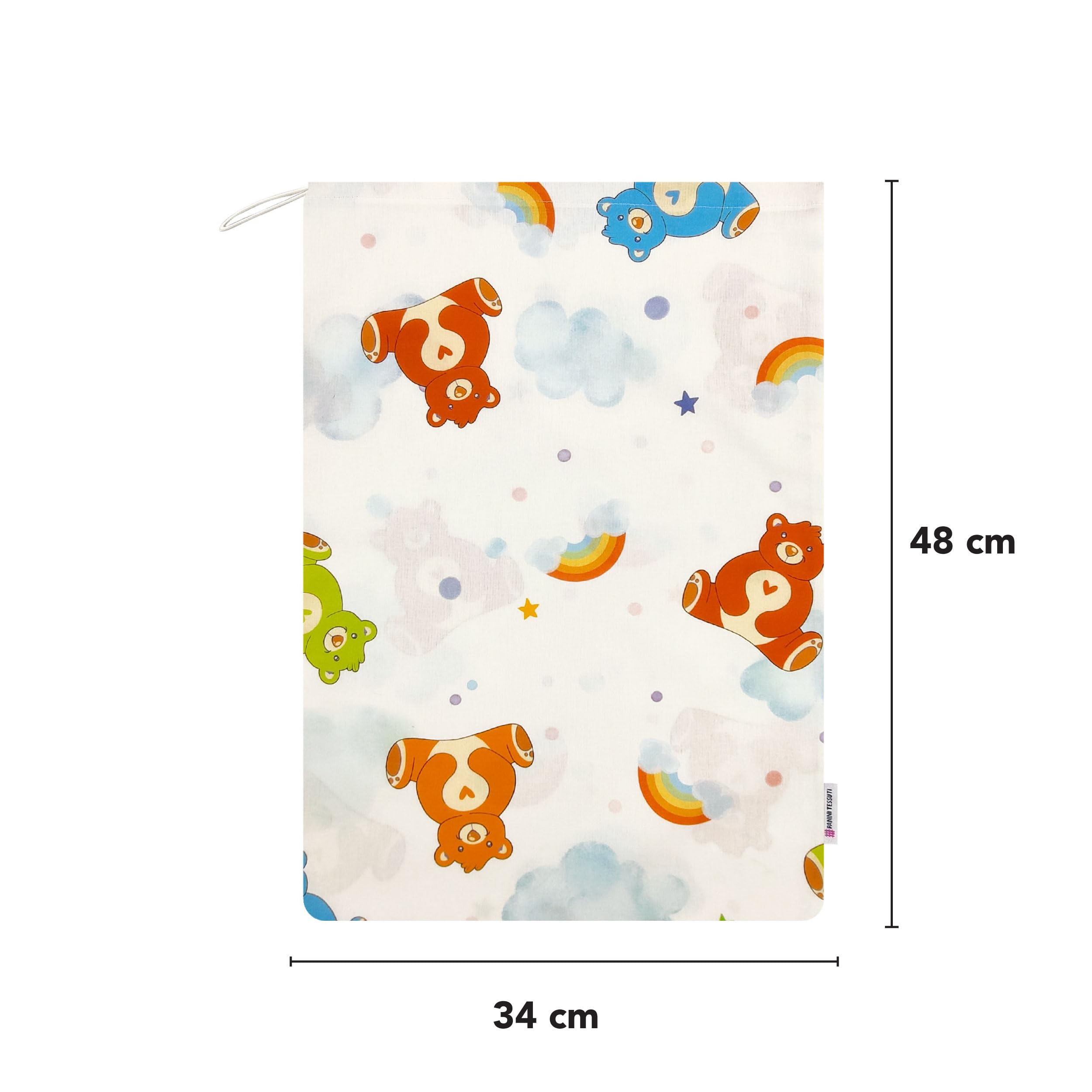 Panini Tessuti Sacchetto per cambio asilo nido 100% Cotone 34x44 cm Orsetto e Arcobaleni