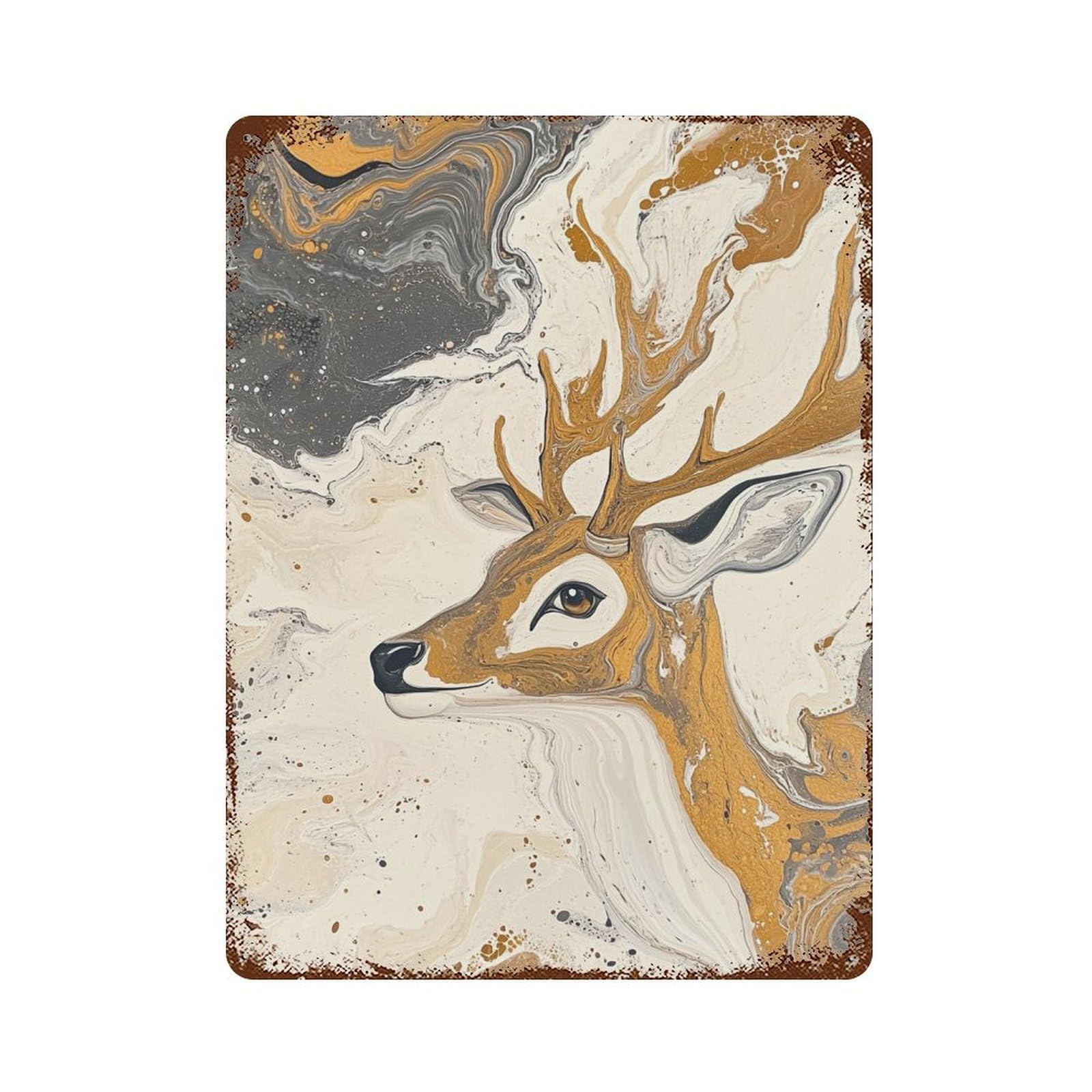 Abstract Deer Painting Art Rusty Metal Tin Sign 15.7"x11.8", Ideal for Farmhouse, Kitchen And Entryway Decor