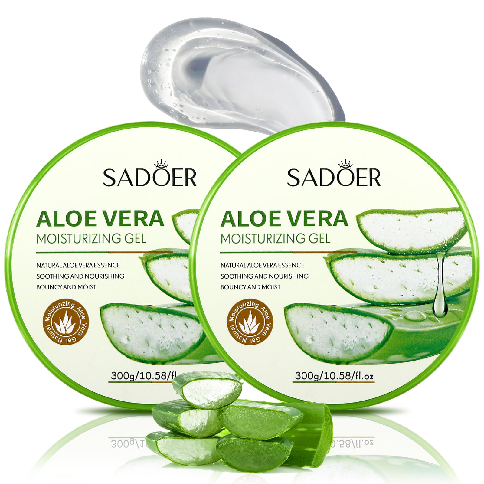2x300ml Organic Aloe Vera Gel,Natural Moisturising Cream for Sunburn Repair Dry Skin, Sensitive Skin