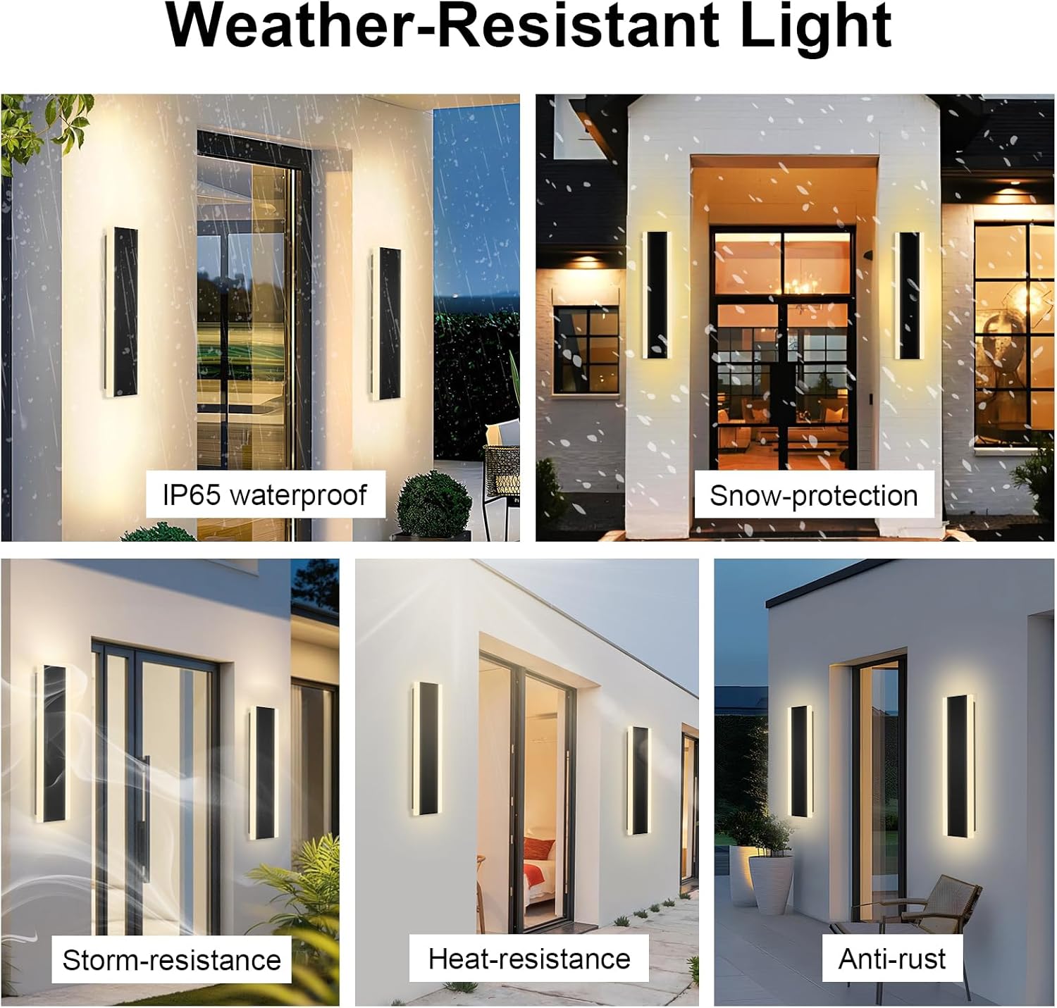 VINLUZ 2 Pack 24in Modern LED Outdoor Light, Garage Sconces Wall Light, IP65 Waterproof Exterior Wall Mount Lighting, Black Outdoor Wall Light Fixtures for House, Patio Courtyard Porch Garden