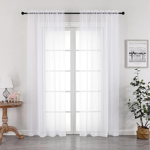 Miniatura 87 de OVZME 2 paneles de cortina traslúcidas para ventana, 96 pulgadas de largo, para dormitorio, diseño de bolsillo superior para cortinero, tratamiento