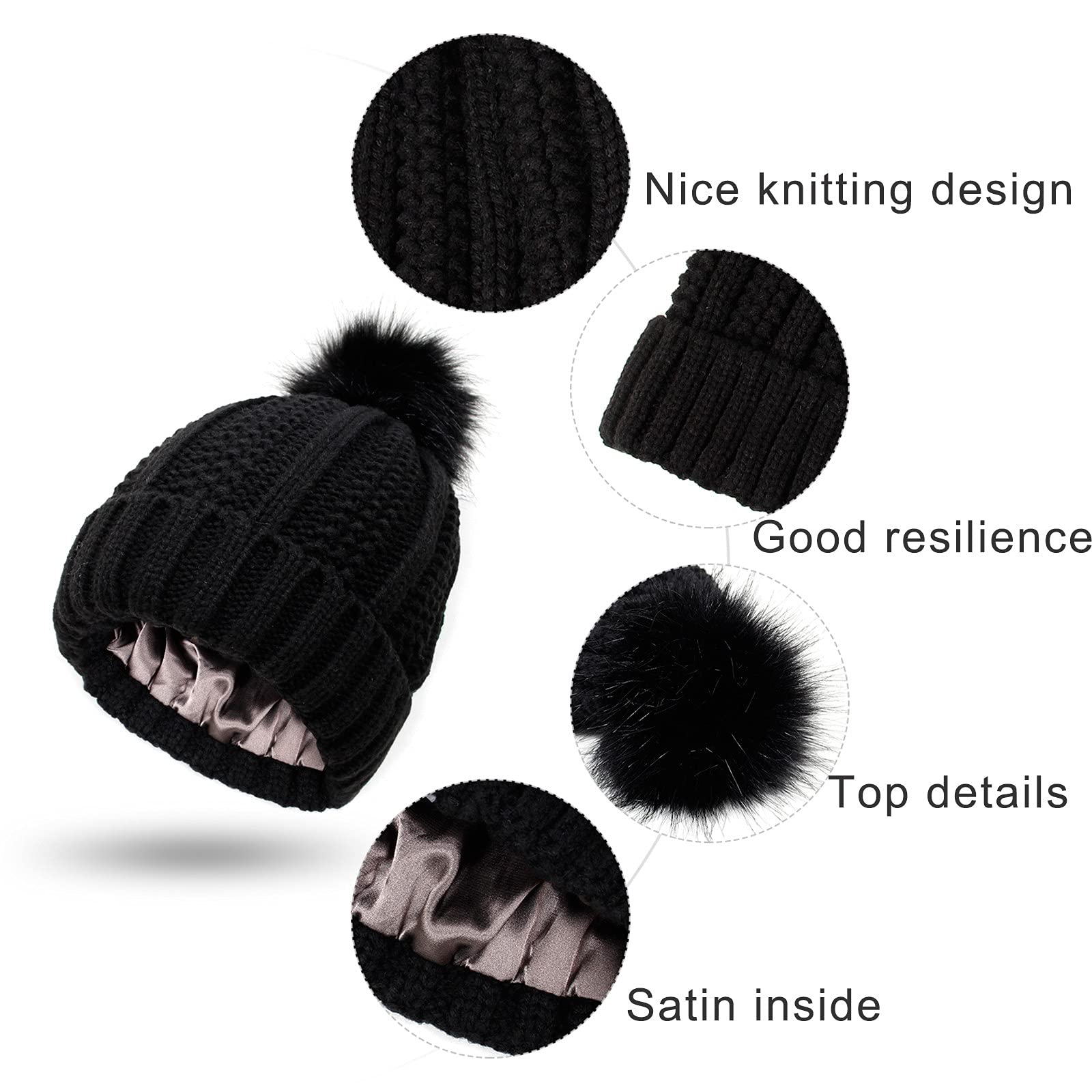 Gorro Cálido de Invierno para Hombre, Gorros Tejidos de Invierno Cálidos para Hombre, Paño Grueso Y Suave de Invierno, Gorro de Punto con Capucha a Prueba de Viento para Mujer/Black (Black-B)